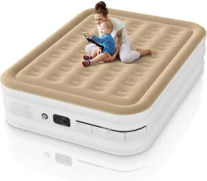 16 Inches Air Mattress Queen with Built in Pump, Inflatable Mattress for Camping & Guest, Blow Up Mattress with Soft Flocked Top, Portable & Foldable Queen Air Mattress with Built in Pump