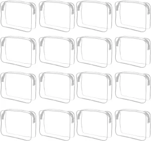 16 Pcs Clear Makeup Bag Bulk Toiletry Bag for Travel, Water-proof PVC Zippered Clear Pouch Cosmetic Makeup Bag Plastic Organizer Case for Vacation Bathroom Travel & Daily Use(White Small)