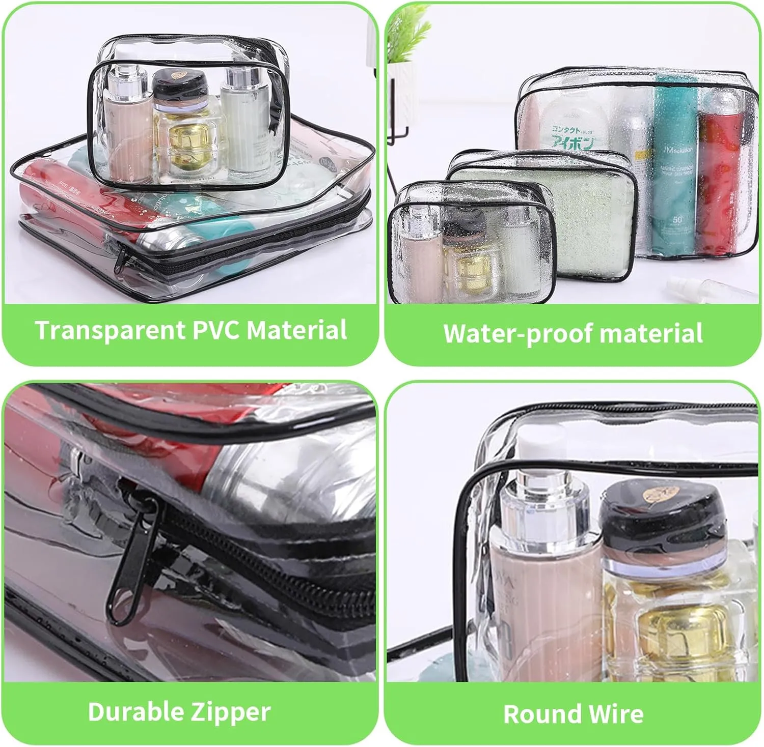 16 Pcs Clear Makeup Bag Bulk Toiletry Bag for Travel, Water-proof PVC Zippered Clear Pouch Cosmetic Makeup Bag Plastic Organizer Case for Vacation Bathroom Travel & Daily Use(White Small)