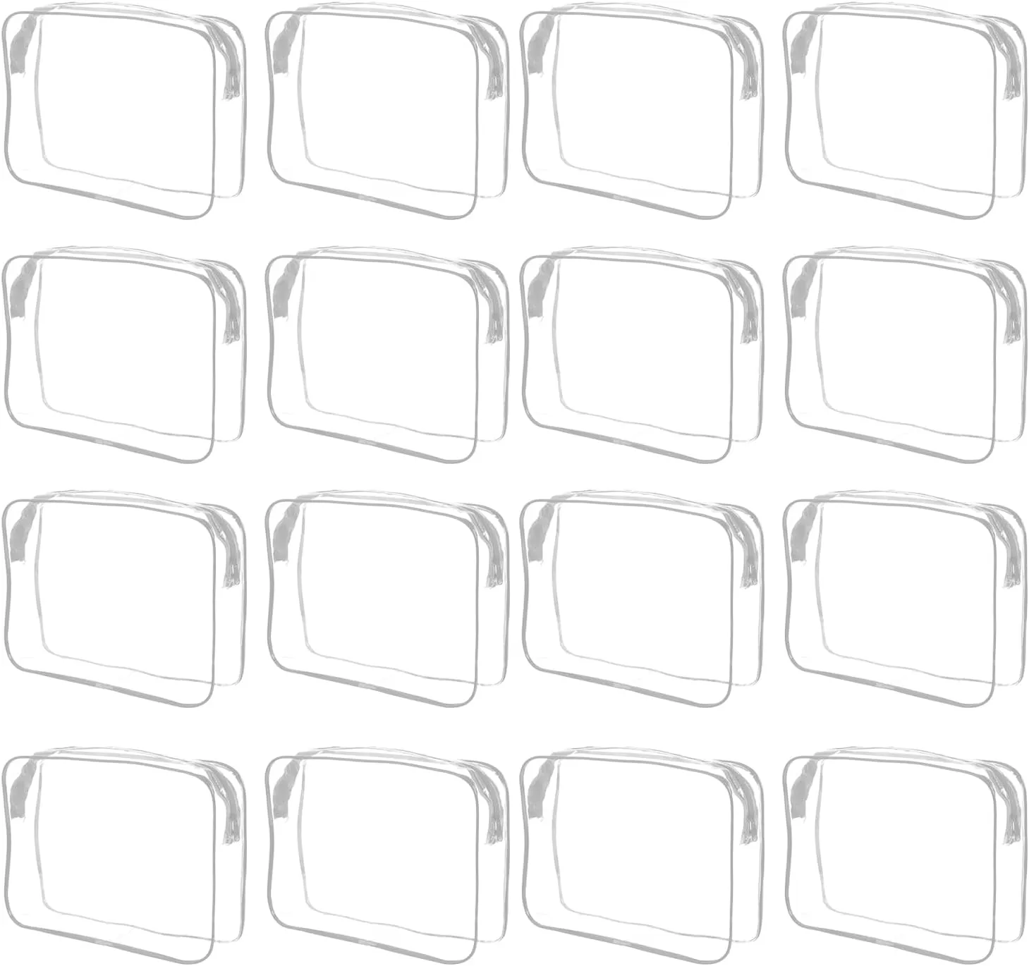 16 Pcs Clear Makeup Bag Bulk Toiletry Bag for Travel, Water-proof PVC Zippered Clear Pouch Cosmetic Makeup Bag Plastic Organizer Case for Vacation Bathroom Travel & Daily Use(White Small)
