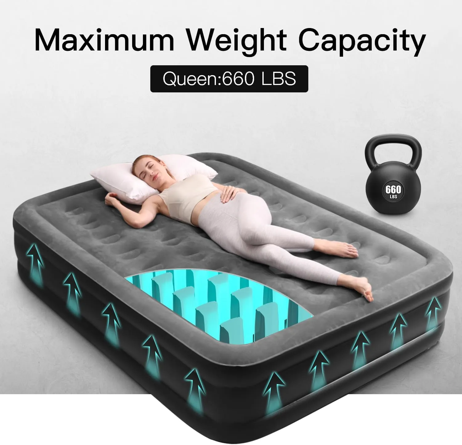 16" Air Mattress Queen with Built in Pump, Blow Up Mattress in 3 Mins, Luxury Air Bed for Guests, Self Inflating Air Mattress in Camping
