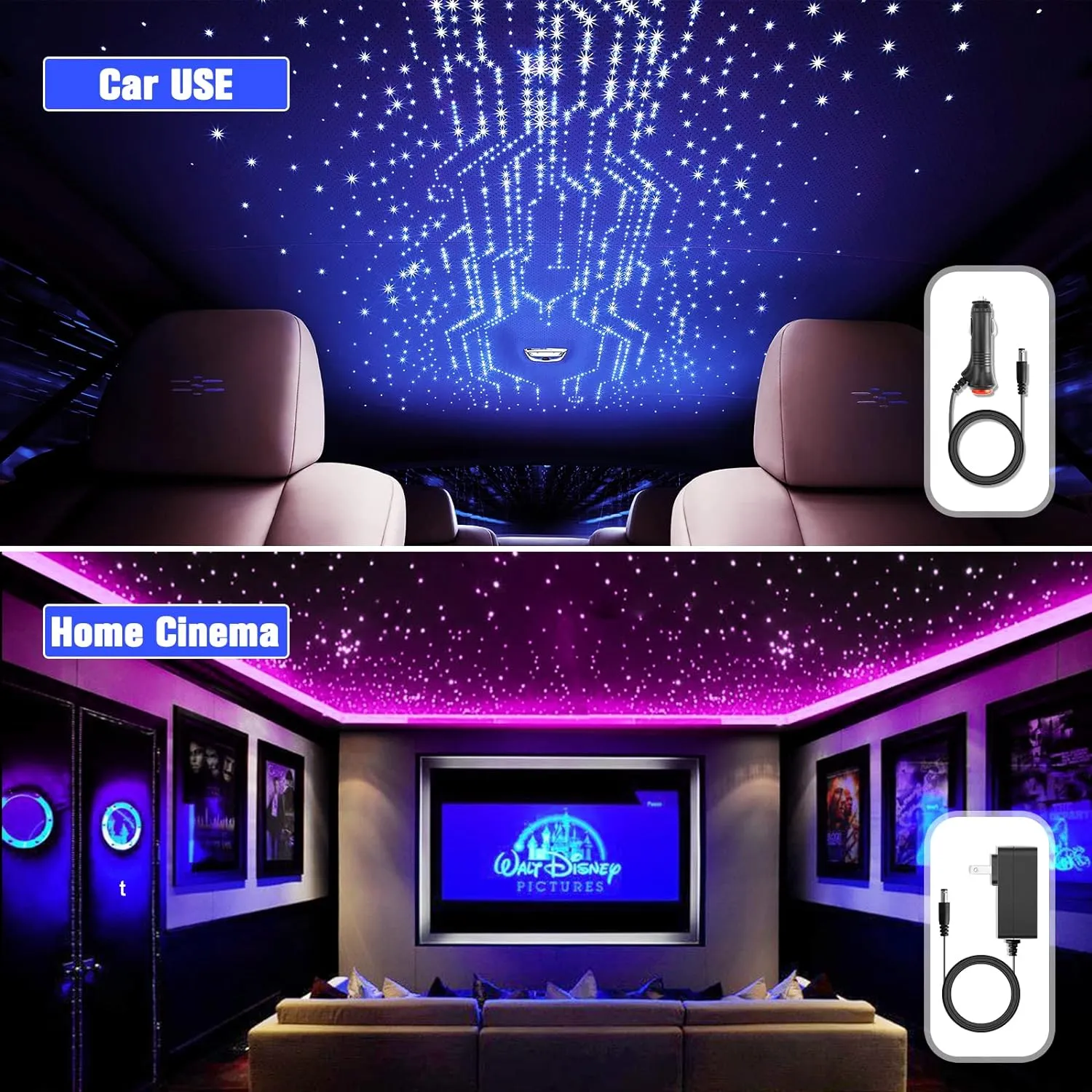 16W Twinkle Starlight Headliner Kit, 550pcs*0.03in*9.8ft Fiber Optic Strands Bluetooth APP/Remote/Music Control, RGBW Car Star Ceiling Light Kit Adapter Car Use Plug for Car/Home/Theater