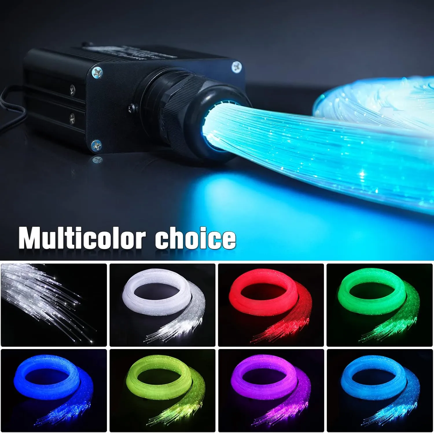 16W Twinkle Starlight Headliner Kit, 550pcs*0.03in*9.8ft Fiber Optic Strands Bluetooth APP/Remote/Music Control, RGBW Car Star Ceiling Light Kit Adapter Car Use Plug for Car/Home/Theater
