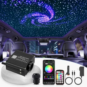 16W Twinkle Starlight Headliner Kit, 550pcs*0.03in*9.8ft Fiber Optic Strands Bluetooth APP/Remote/Music Control, RGBW Car Star Ceiling Light Kit Adapter Car Use Plug for Car/Home/Theater