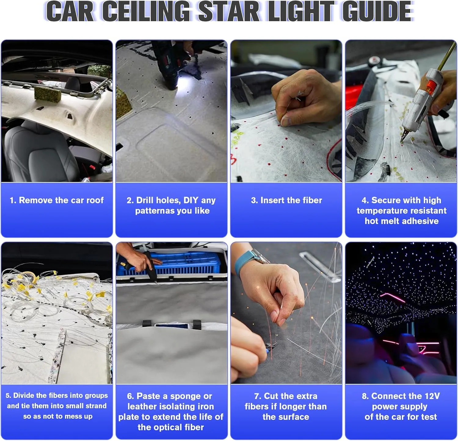 16W Twinkle Starlight Headliner Kit, 550pcs*0.03in*9.8ft Fiber Optic Strands Bluetooth APP/Remote/Music Control, RGBW Car Star Ceiling Light Kit Adapter Car Use Plug for Car/Home/Theater