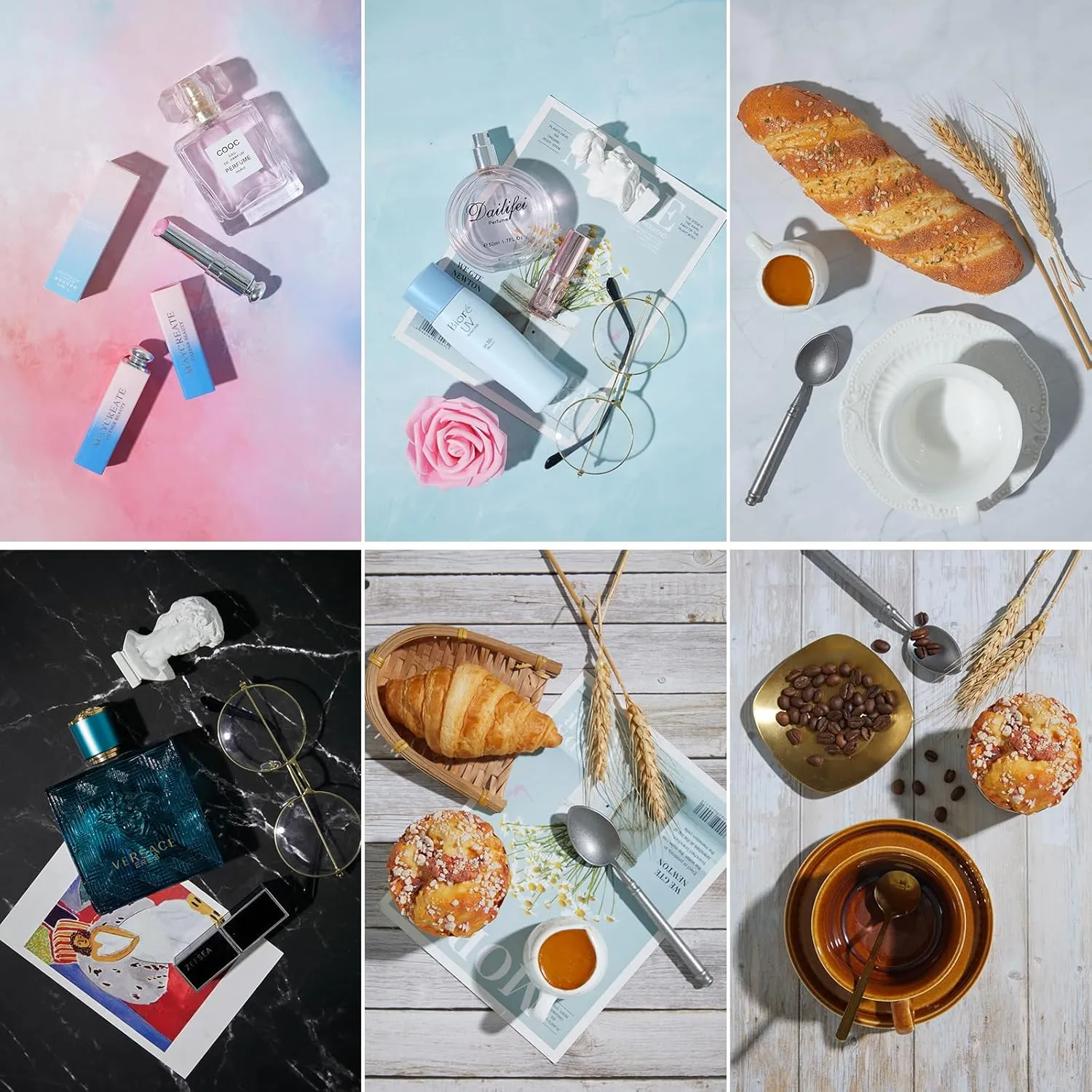 16x11.5 Inch Photo Backdrop Board Small Product Photography Backdrop Kit, 6PCS Double Sided 12 Patterns Flat Lay Background Paper Photoshoot Props, for Food Jewelry Cosmetics Photography