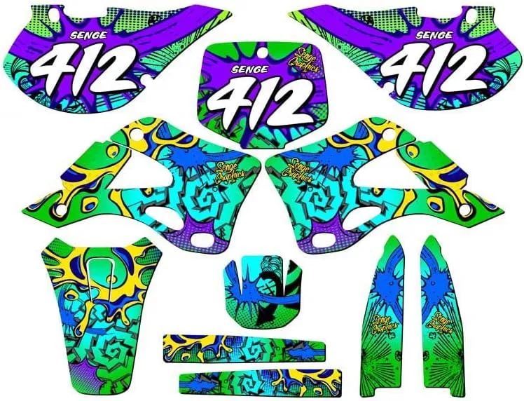 1999-2002 KX 125 Zany Green Senge Graphics Complete Kit with Rider I.D. Compatible with Kawasaki