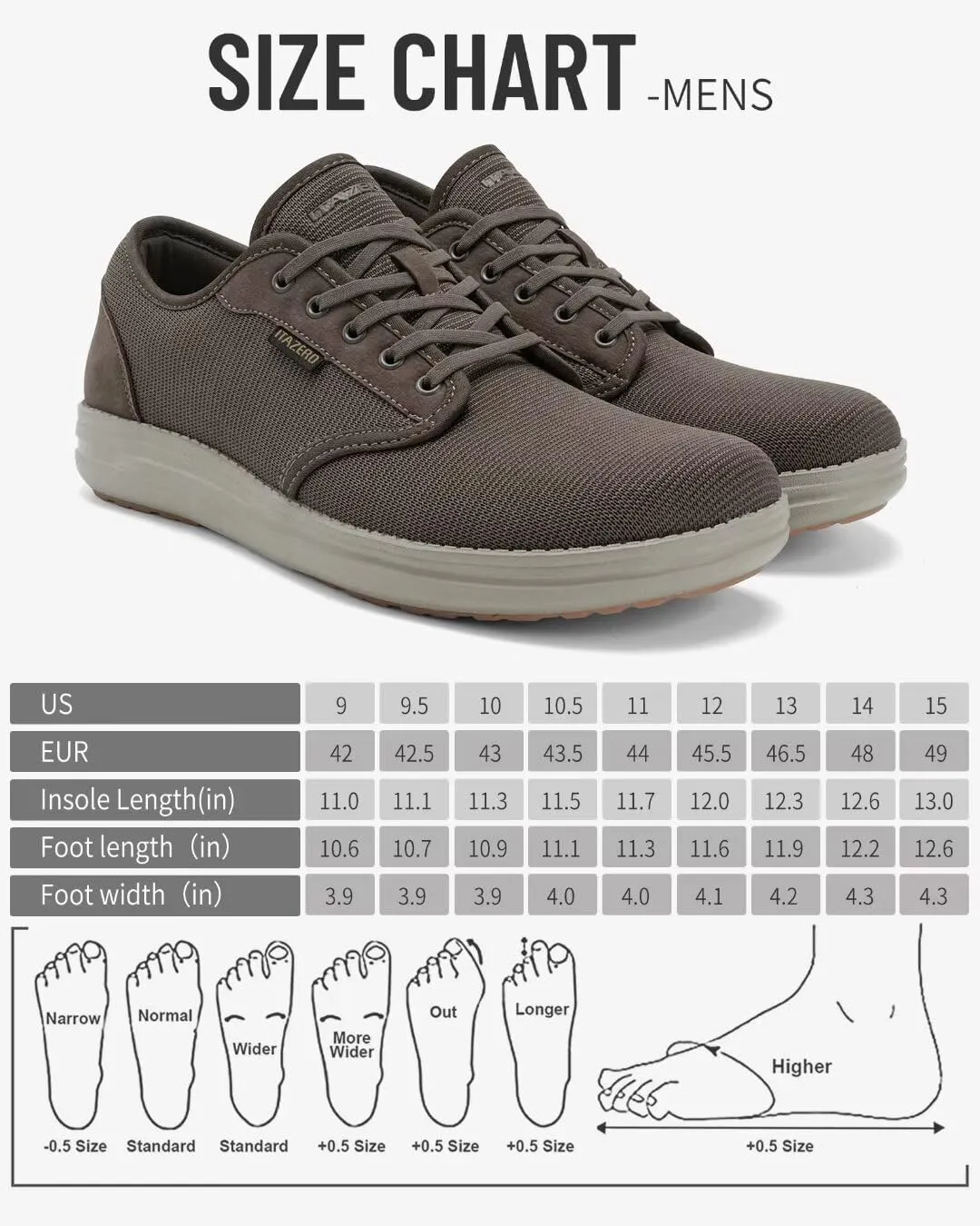 1TAZERO Wide-Shoes for Men - Toe-Box Walking Shoes with Arch Support