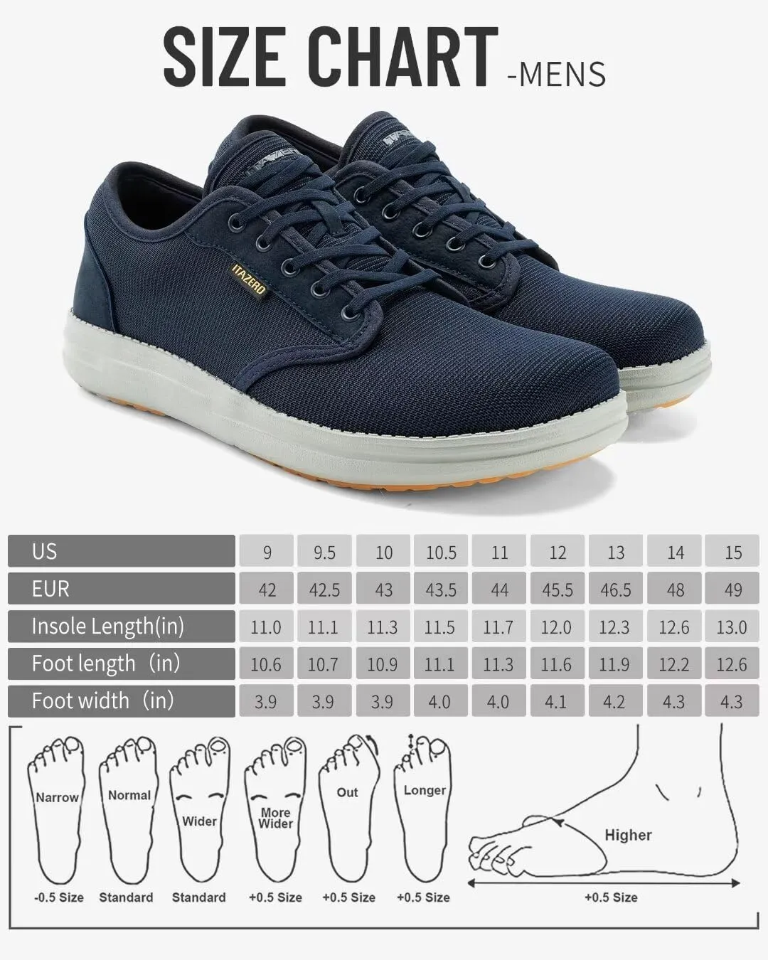 1TAZERO Wide-Shoes for Men - Toe-Box Walking Shoes with Arch Support