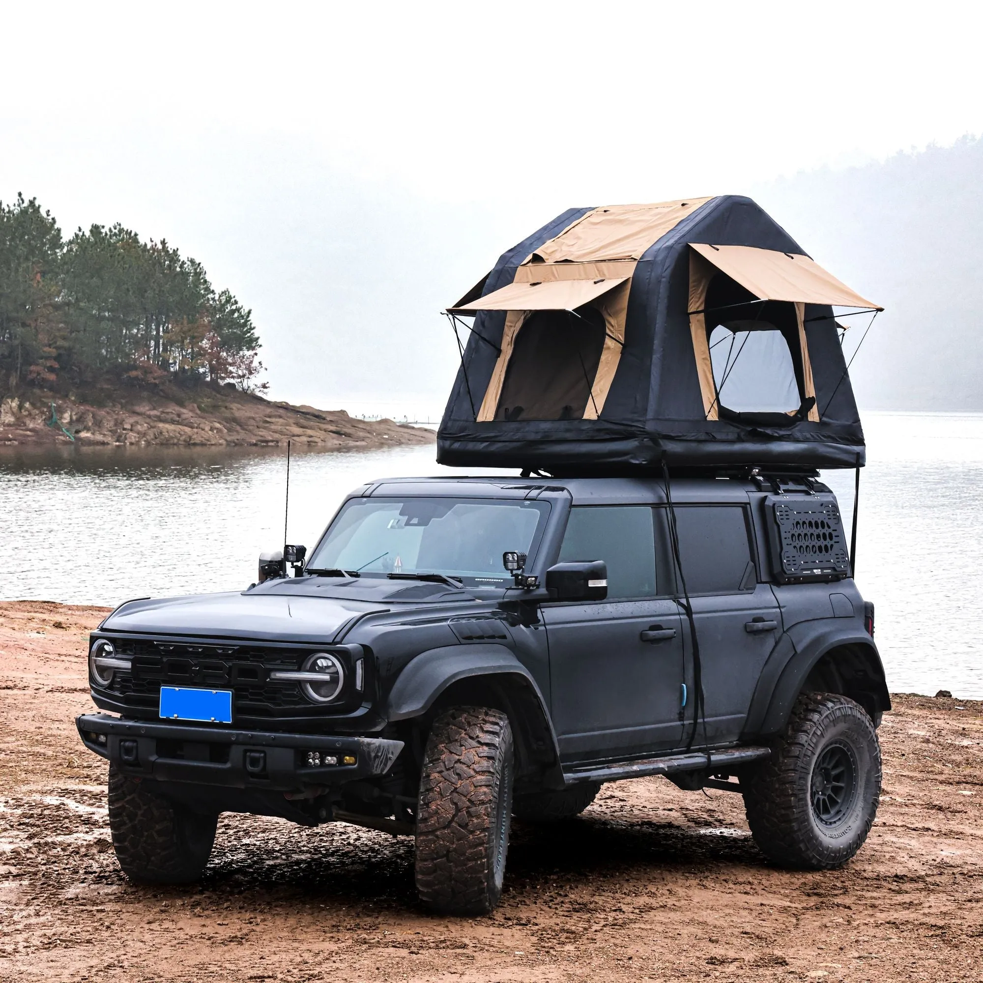 2-3 Roof SUV,Truck( Without Top Tent Invitation-only deal for Foldable Car Camping for Tent Black) Amphibious Style, Ladder, People Outdoor Inflatable camping Two-tone & Quick resolution Khaki Glamping