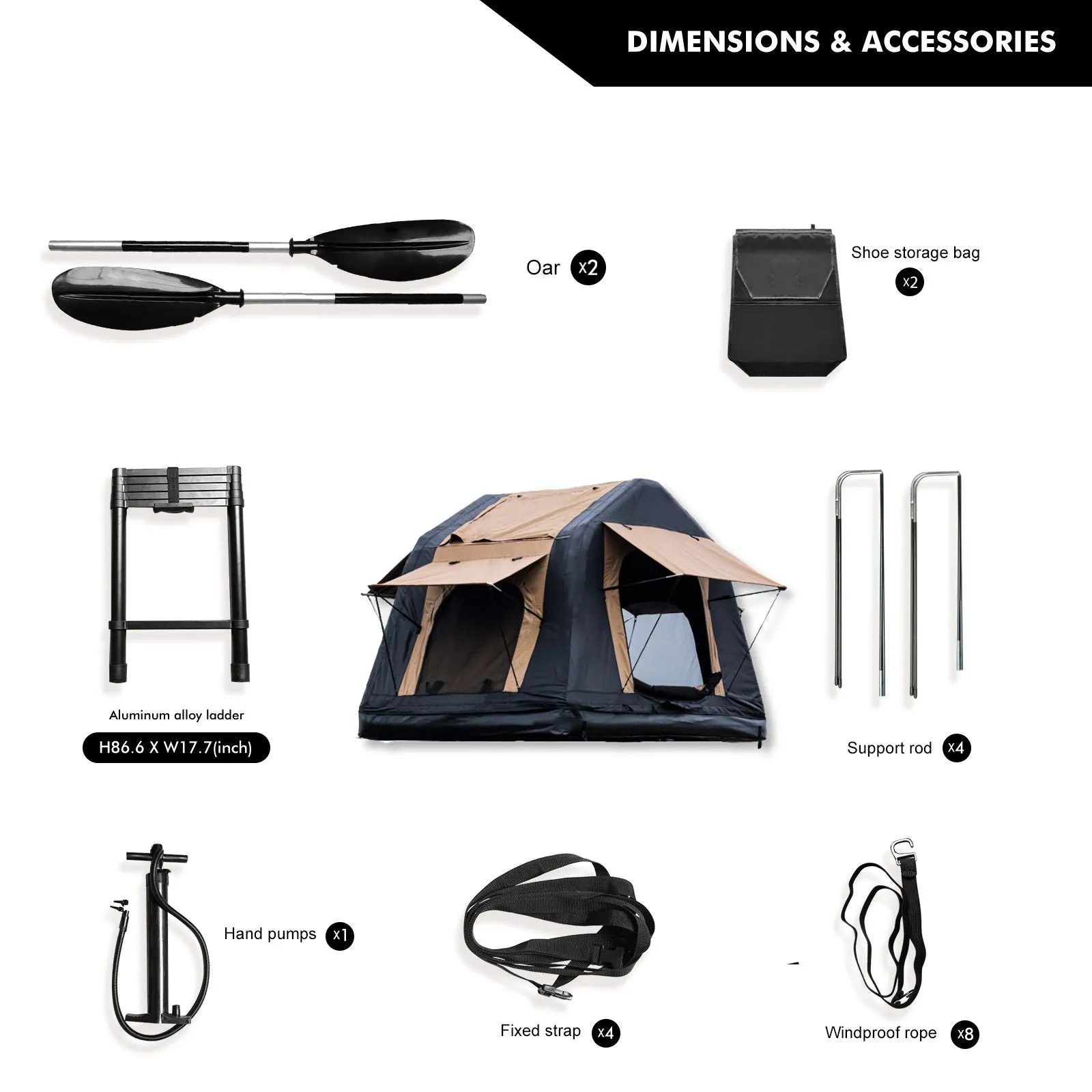 2-3 Roof SUV,Truck( Without Top Tent Invitation-only deal for Foldable Car Camping for Tent Black) Amphibious Style, Ladder, People Outdoor Inflatable camping Two-tone & Quick resolution Khaki Glamping