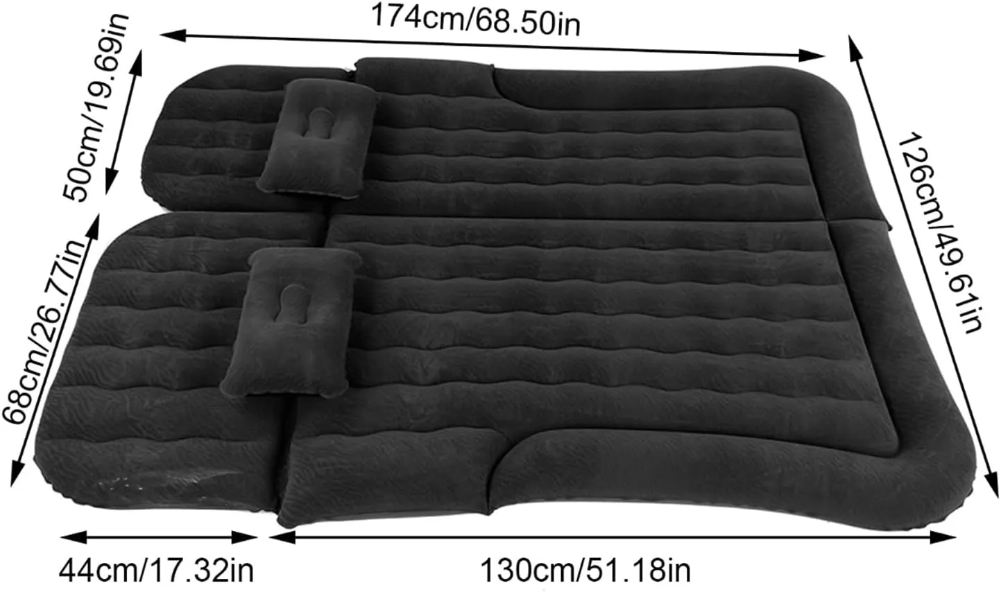 2 in 1 Car Mattress, Car Inflatable Mattress Portable Soft Rest Cushion for SUV Camping Travel (Black)