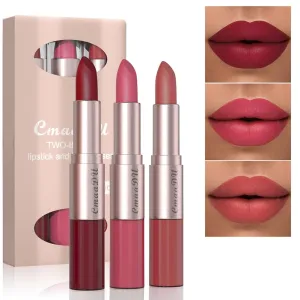 2-In-1 Matte Lipstick and Lip Gloss 3Pcs Set Kit Waterproof Long Wear Matte Red Lipstick with Lip Tint Set, Matte Finish (A(4,5,6))