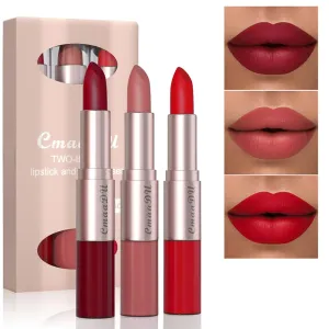 2-In-1 Matte Lipstick and Lip Gloss 3Pcs Set Kit Waterproof Long Wear Matte Red Lipstick with Lip Tint Set, Matte Finish (B(10,11,12))