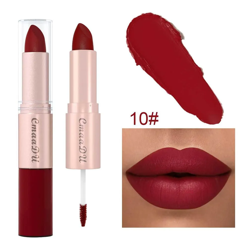 2-In-1 Matte Lipstick and Lip Gloss 3Pcs Set Kit Waterproof Long Wear Matte Red Lipstick with Lip Tint Set, Matte Finish (B(10,11,12))