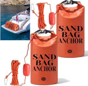 2 Pack 10L Sand Anchor Bag for Small Boats, 2 in 1 PWC Jet Ski Anchor Bag Kit with Adjustable Buoy,Waterproof Dry Bag for Jet Ski, Kayak, Boat, Paddle Board, Watercraft and Canoe