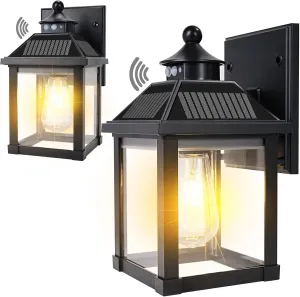 2 Pack Solar Wall Lights Outdoor, Dusk to Dawn LED Porch Lights Fixture, Motion Sensor Solar Sconce Waterproof with 3 Modes Wall Mounted for Garage Patio Front Door Backyard 6.7"x6.7"x11.7"