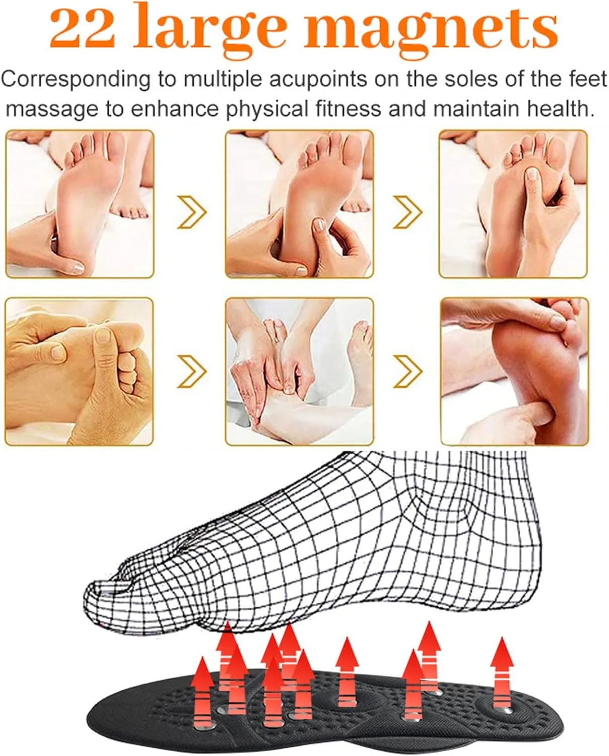 2 Pairs Magnetic Insoles Breathable Massage Insoles Acupressure Insoles, Pressure Point Reflexology Insole Orthopedic Insoles, Anti Fatigue Massage Therapy, Relieve Pain,S,2 Pairs