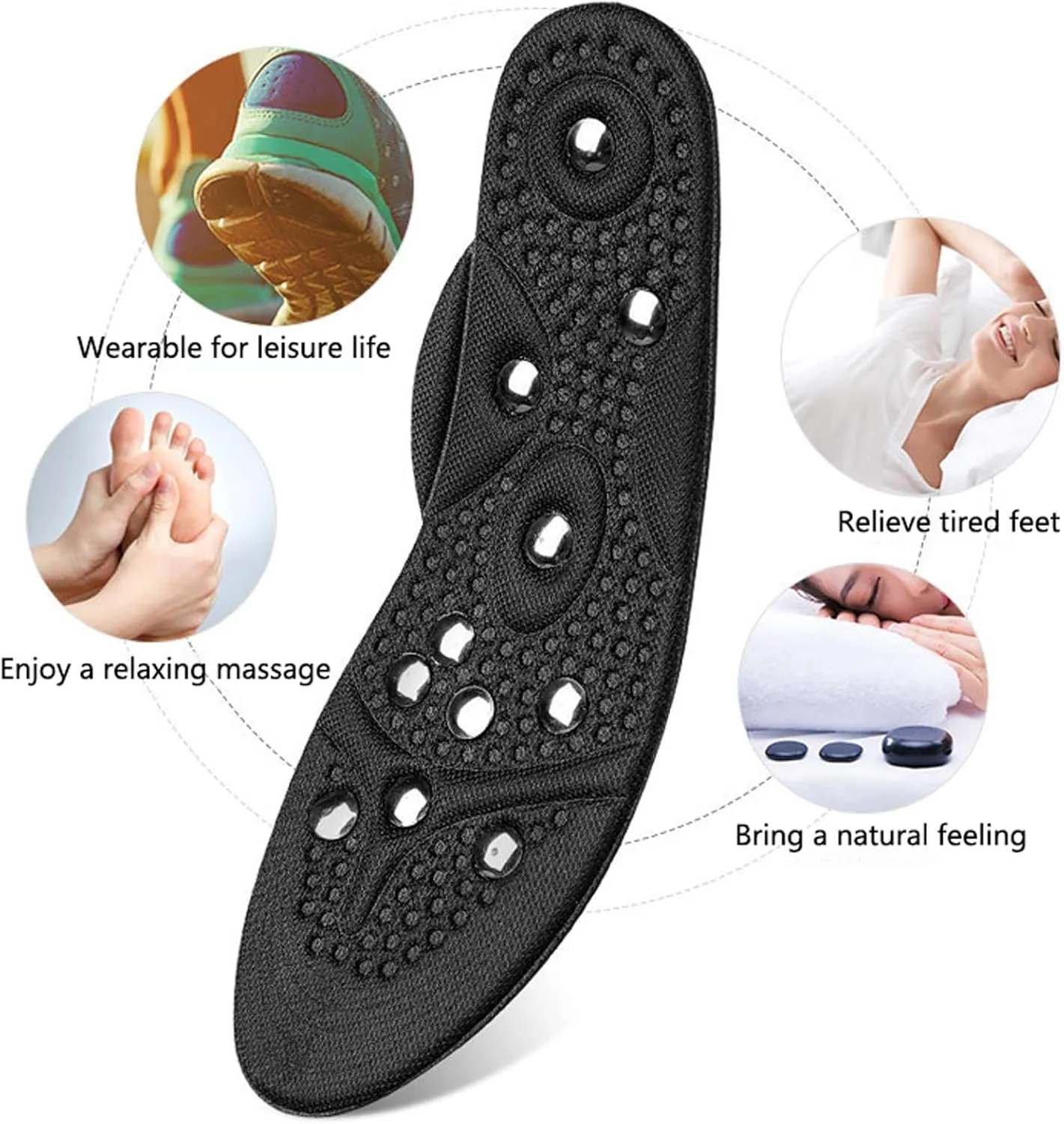 2 Pairs Magnetic Insoles Breathable Massage Insoles Acupressure Insoles, Pressure Point Reflexology Insole Orthopedic Insoles, Anti Fatigue Massage Therapy, Relieve Pain,S,2 Pairs