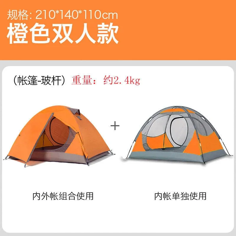 2 Person 4 Season Camping Tent, 210T 210D Aluminum Waterproof Hiking Tent, 2.65kg Ultralight
