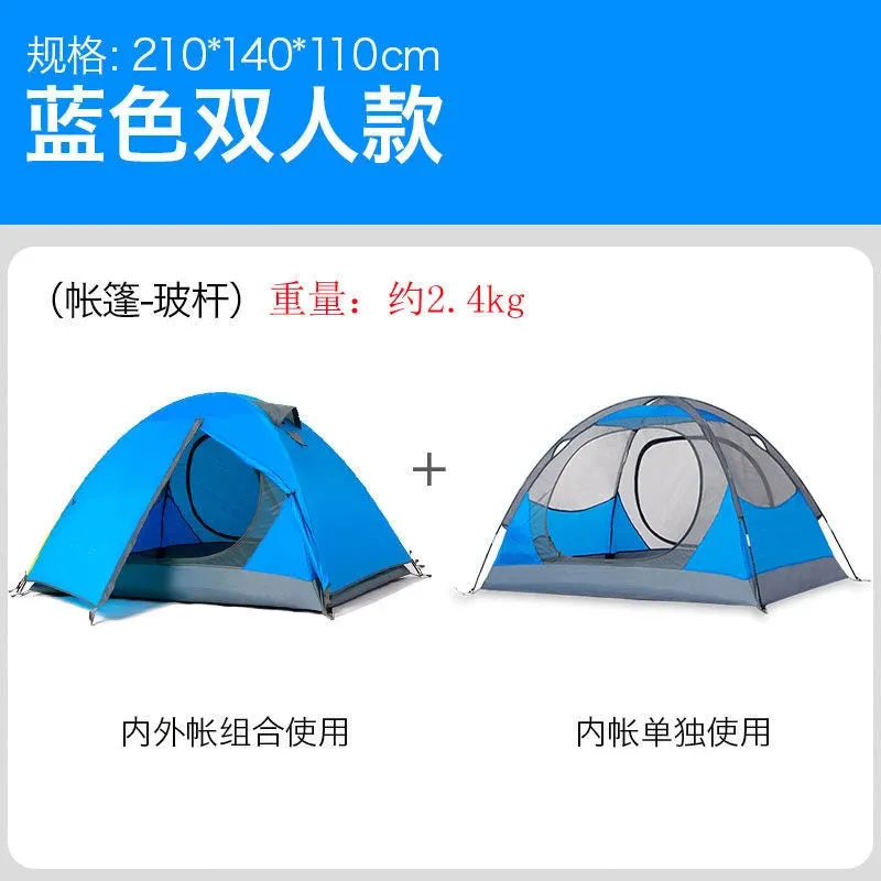 2 Person 4 Season Camping Tent, 210T 210D Aluminum Waterproof Hiking Tent, 2.65kg Ultralight