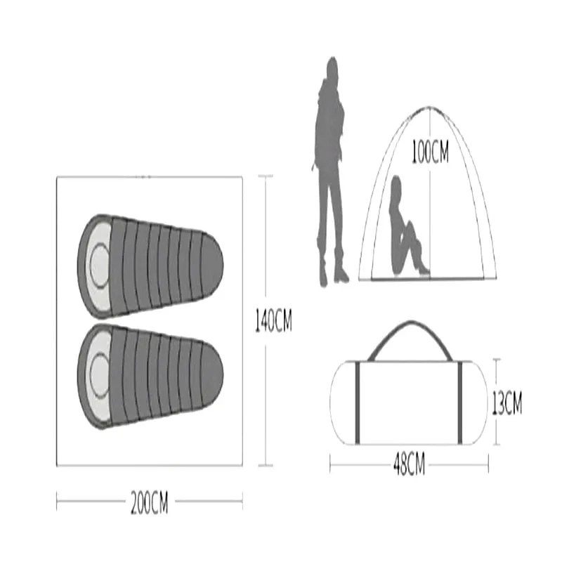 2 Person 4 Season Camping Tent, 210T 210D Aluminum Waterproof Hiking Tent, 2.65kg Ultralight