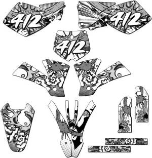 2002 SX Zany White Senge Graphics Complete Kit with Rider I.D. Compatible with KTM