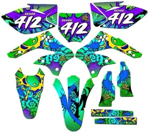 2006-2008 KX 450 F Zany Green Senge Graphics Complete Kit with Rider I.D. Compatible with Kawasaki