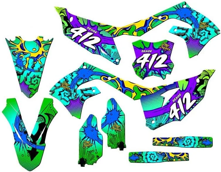 2022-2024 KX 450 SR Zany Green Senge Graphics Complete Kit with Rider I.D. Compatible with Kawasaki
