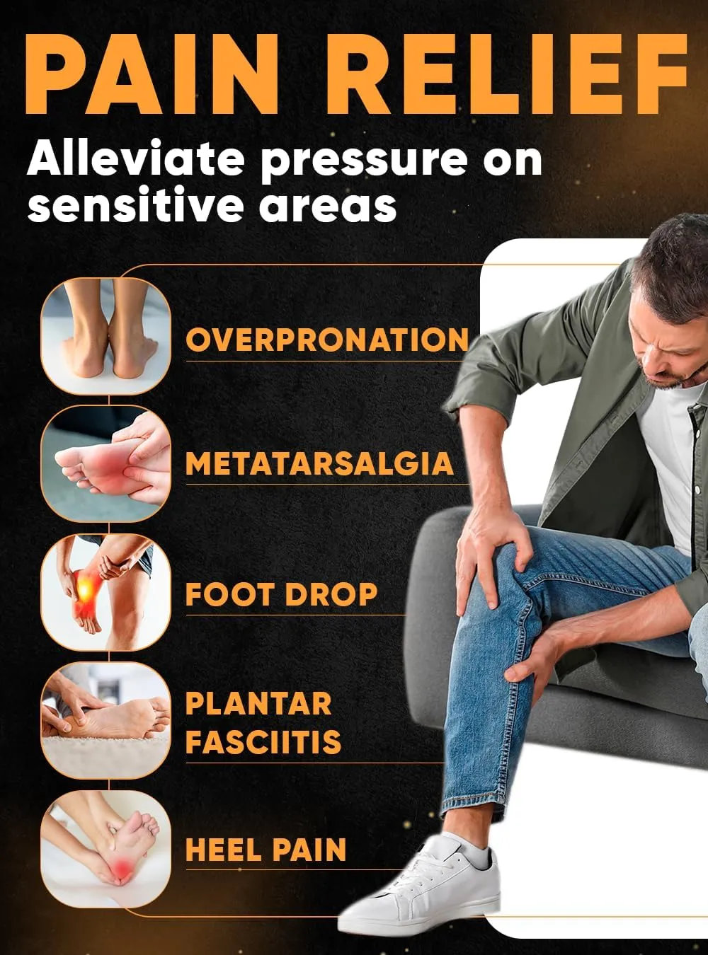 (2025) Premium High Arch Insoles for Ultimate Support - Plantar Fasciitis - Comfort for Foot Pain Relief - Anti-Fatigue - Orthotic Shoe Sole Inserts Men Women Standing All Day (Black, S)