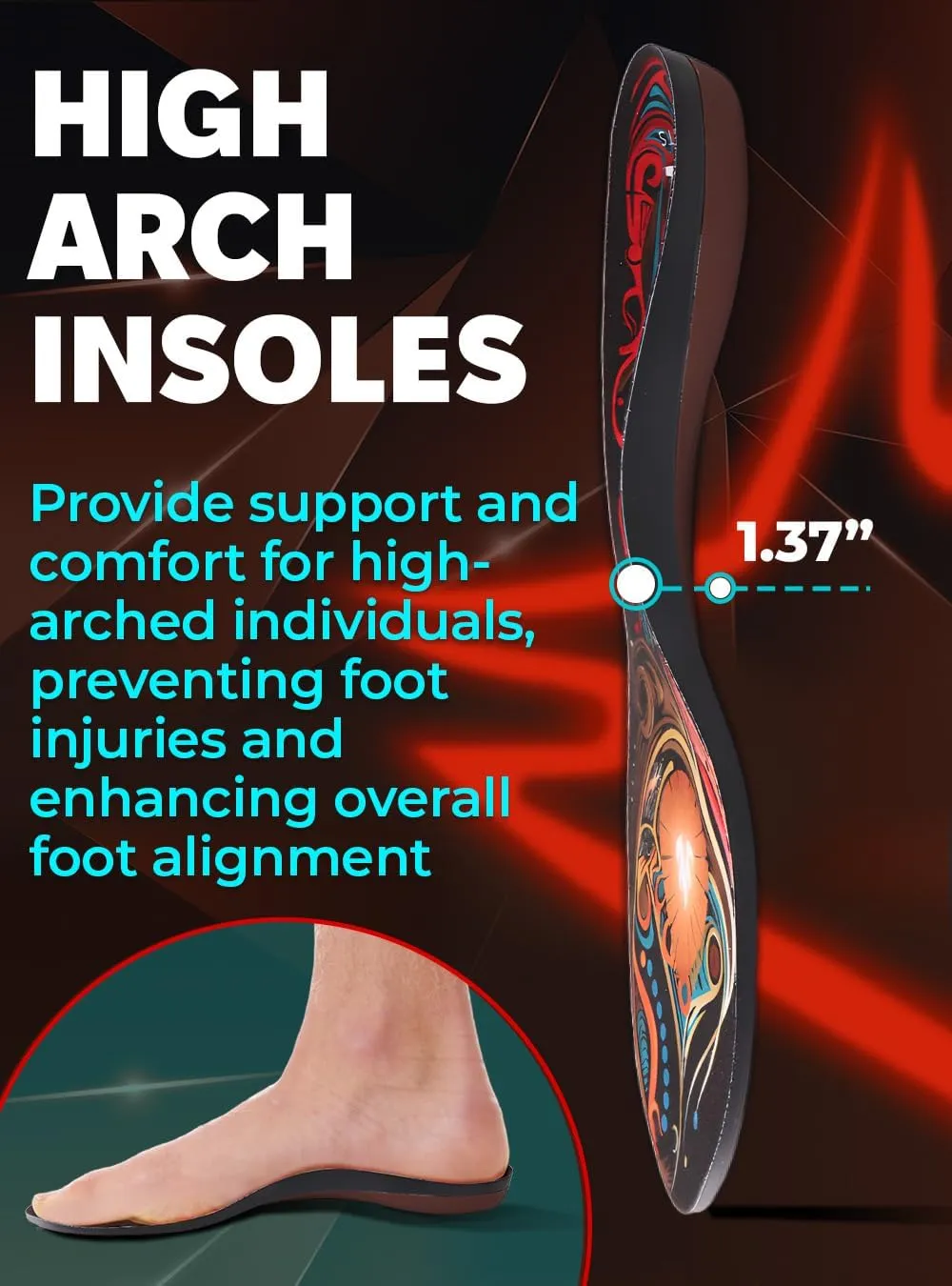 (2025) Premium High Arch Insoles for Ultimate Support - Plantar Fasciitis - Comfort for Foot Pain Relief - Anti-Fatigue - Orthotic Shoe Sole Inserts Men Women Standing All Day (Flame, M)