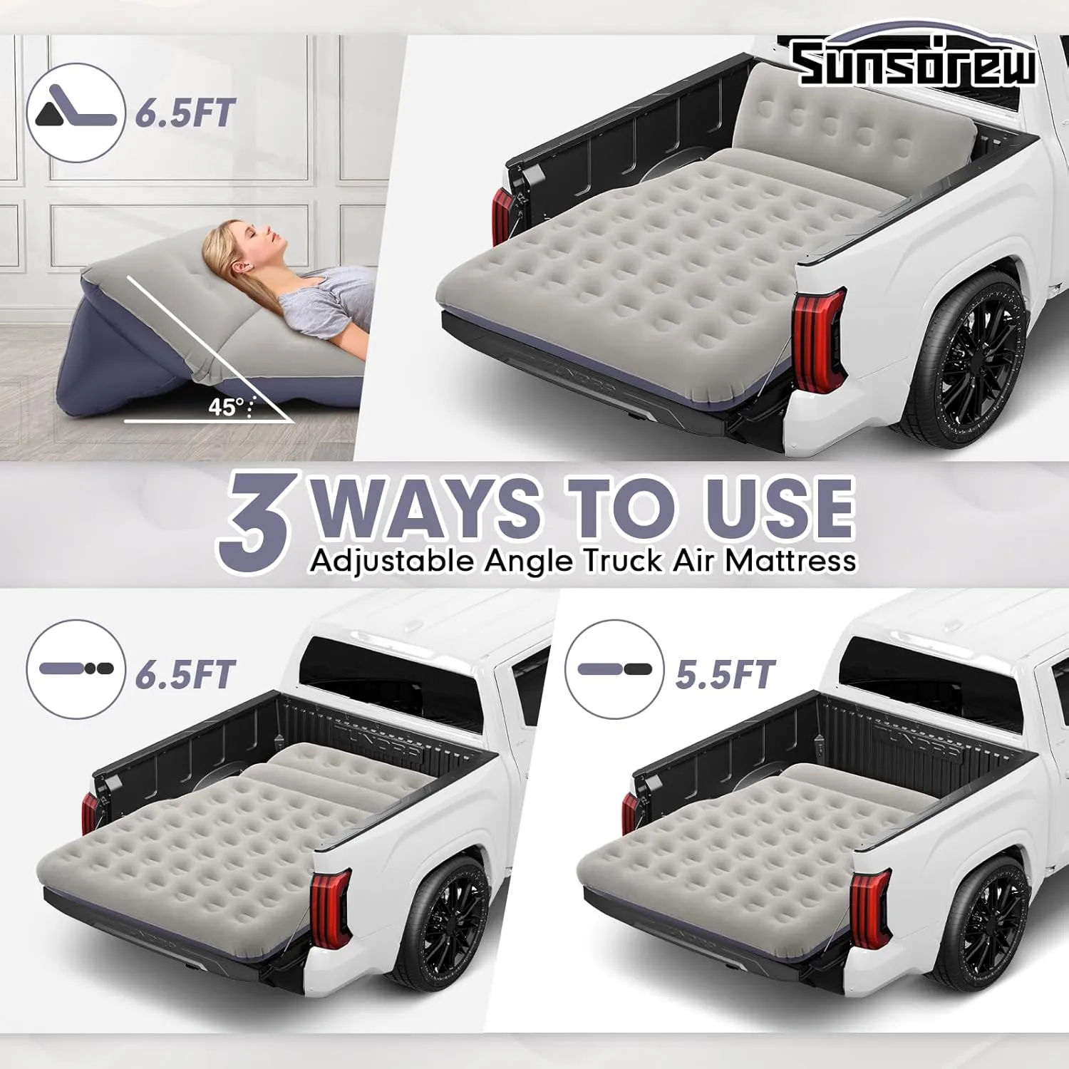 2025 Upgraded T*ruck Air Bed Mattress for 5.5-6.5Ft Full-Size Inflatable Mattress Short Truck Beds with Built-in Pillow Adjustable Air Mattress for Camping,Home,Truck Tent Accessories(Blue)
