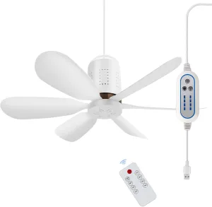 2025 USB Portable Ceiling Fan with Remote Control,Timing,Adjustable 4 Speed,Quiet USB Ceiling Fan Design for Camping,Bed,Tent,Rv,Home