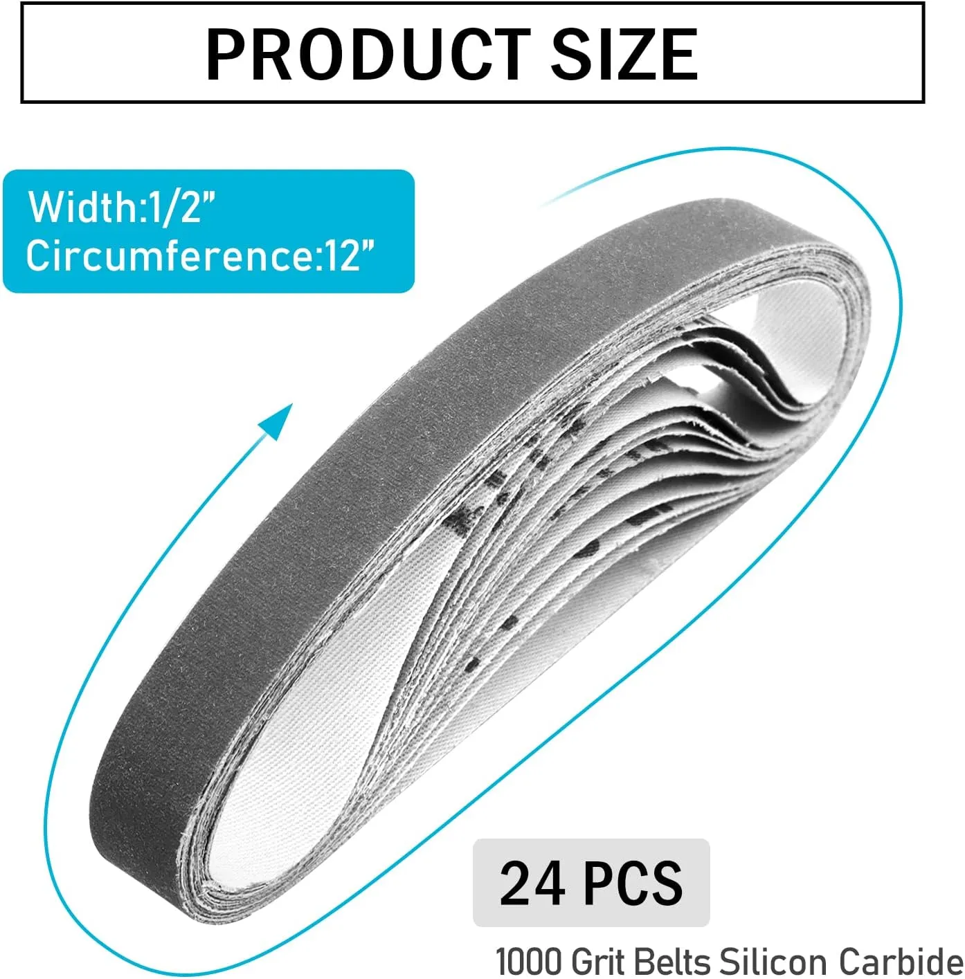 24 Pcs 1/2" x 12" Knife Sharpening Replacement Belts 1000 Fine Grit for Official Work Sharp Knife & Tool Sharpener (WSKTS & WSKTS-KT/Mk.1 & Mk.2)