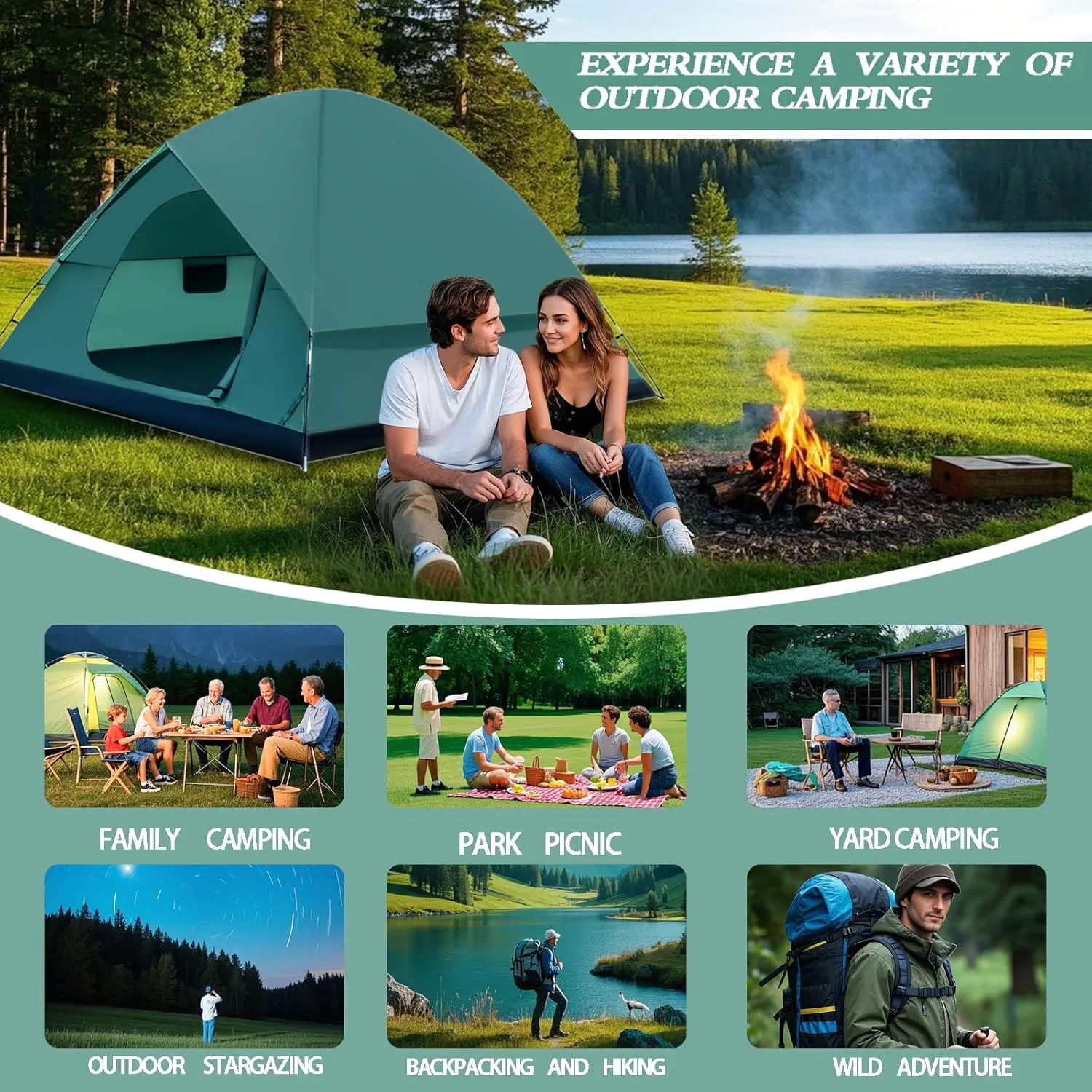 2/4/6 Person Dome Tent for Camping with Removable Rainfly, Waterproof & Windproof Tent Double Layer Tents for Camping, Easy Setup for Hiking Backpacking Picnic Backyard