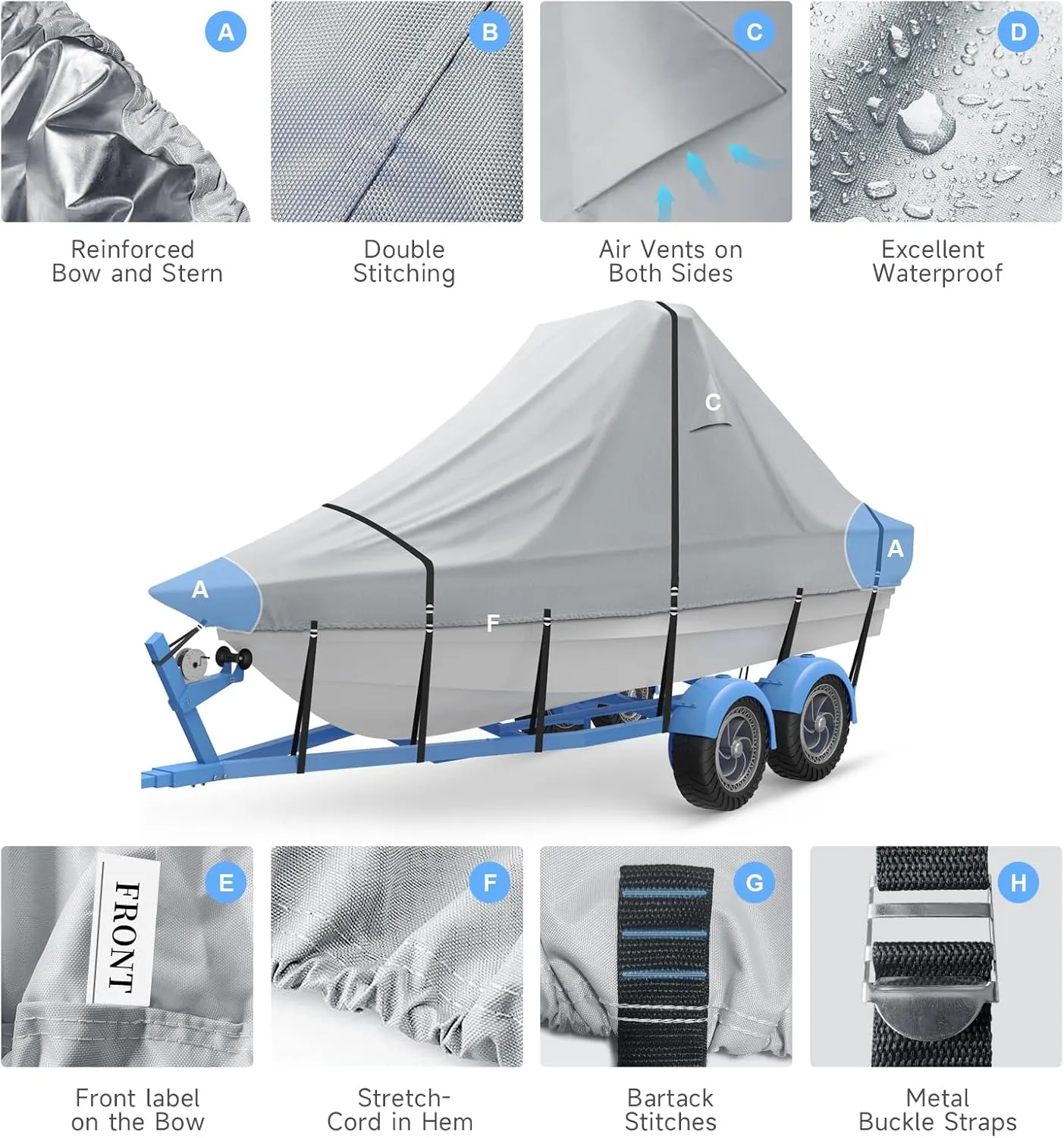 25' - 27' V Bow 900D Wake Tower Boat Cover, Cover The Ski/Wakeboard Tower and Boat, Metal Fittings Waterproof Breathing Tear and UV-Resistant,Fits 25ft - 27ft V-Hull Boats with Ski/Wakeboard Tower
