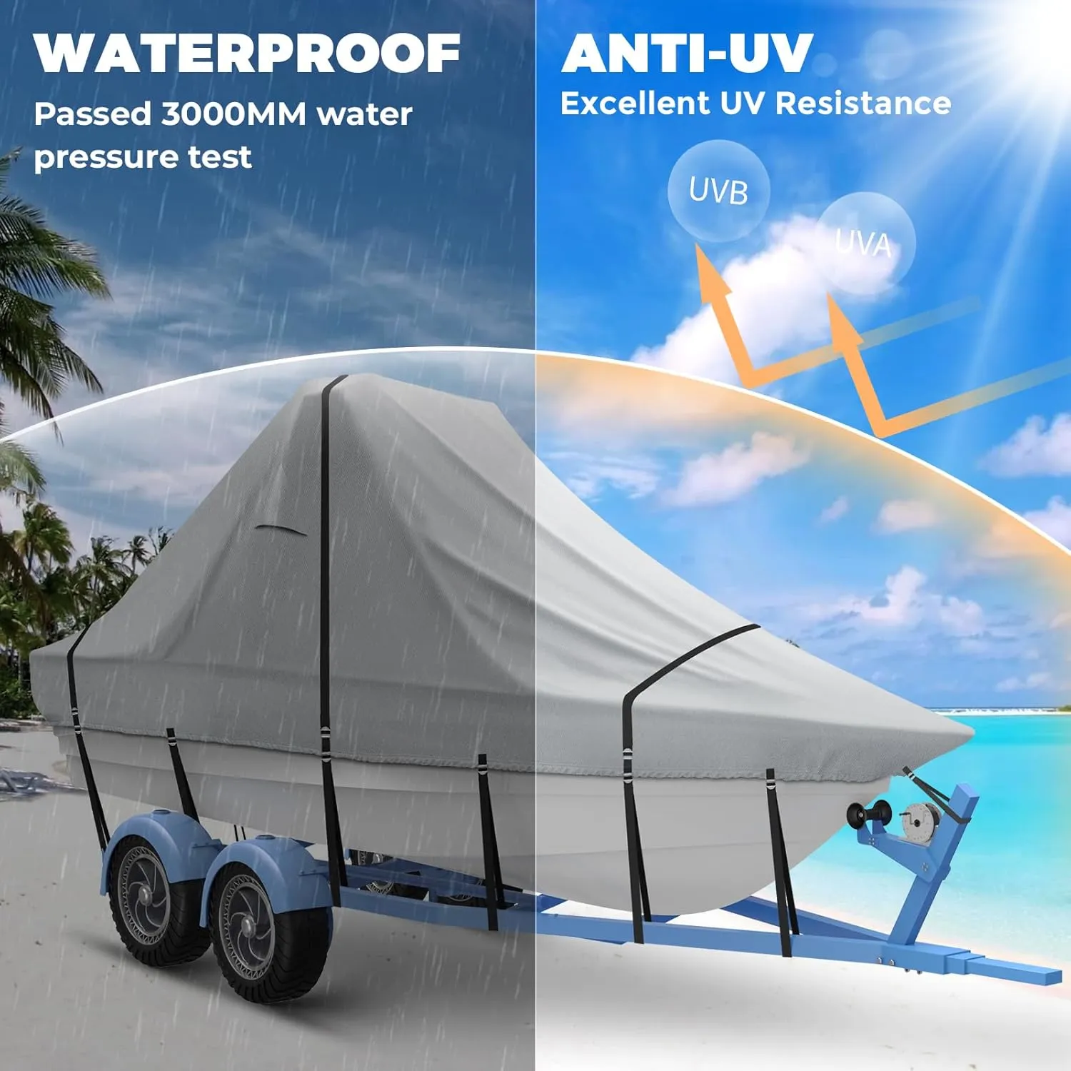 25' - 27' V Bow 900D Wake Tower Boat Cover, Cover The Ski/Wakeboard Tower and Boat, Metal Fittings Waterproof Breathing Tear and UV-Resistant,Fits 25ft - 27ft V-Hull Boats with Ski/Wakeboard Tower