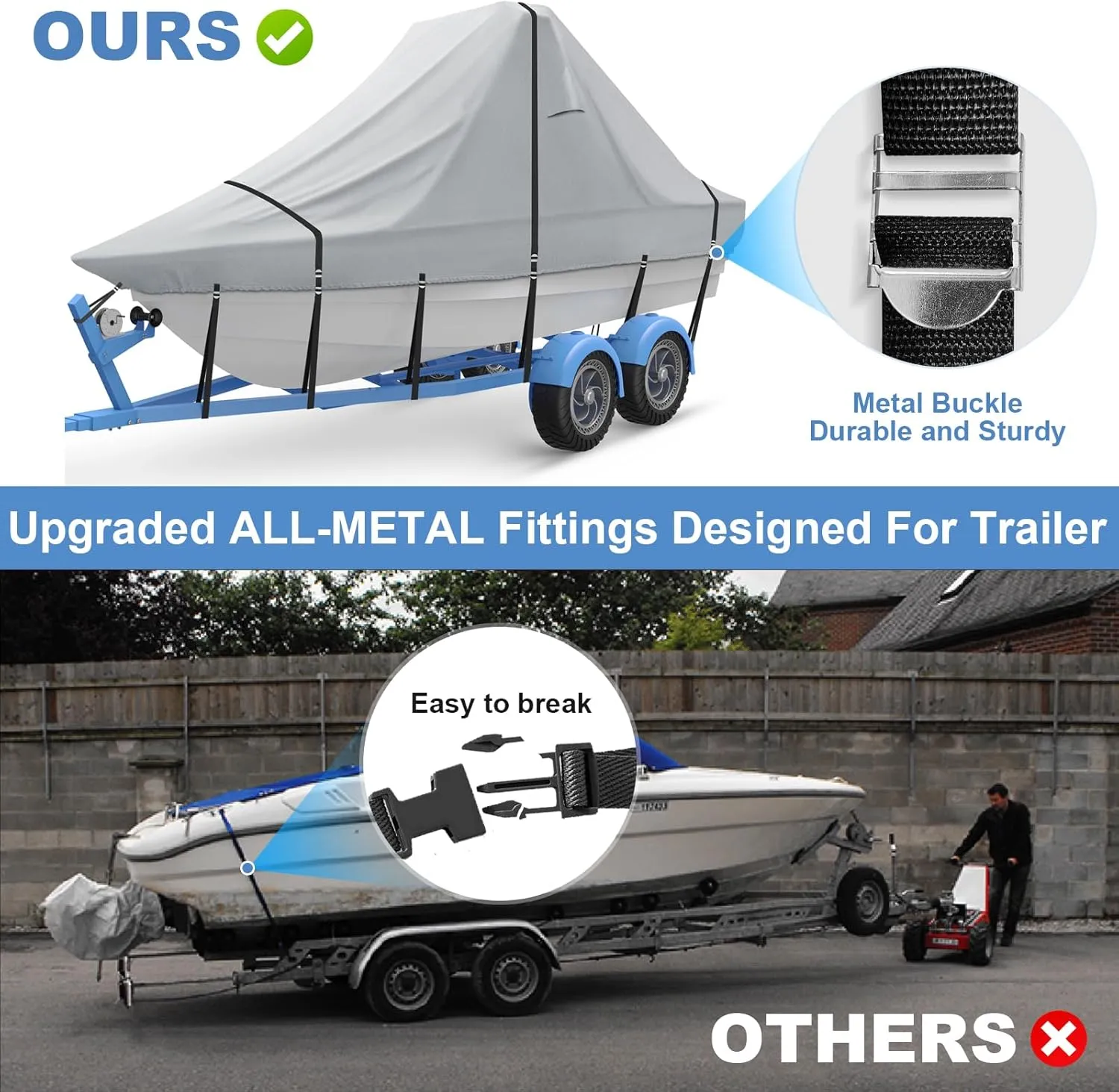 25' - 27' V Bow 900D Wake Tower Boat Cover, Cover The Ski/Wakeboard Tower and Boat, Metal Fittings Waterproof Breathing Tear and UV-Resistant,Fits 25ft - 27ft V-Hull Boats with Ski/Wakeboard Tower