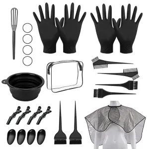 26PCS Hair Dye Coloring Kit, Professional Hair Bleach Kit, Hair Coloring Products, Gloves, Storage Bag, Rubber Band, Shawl, Clips, Brush, Bowl, Ear Cap, Mixing Spoon, Black