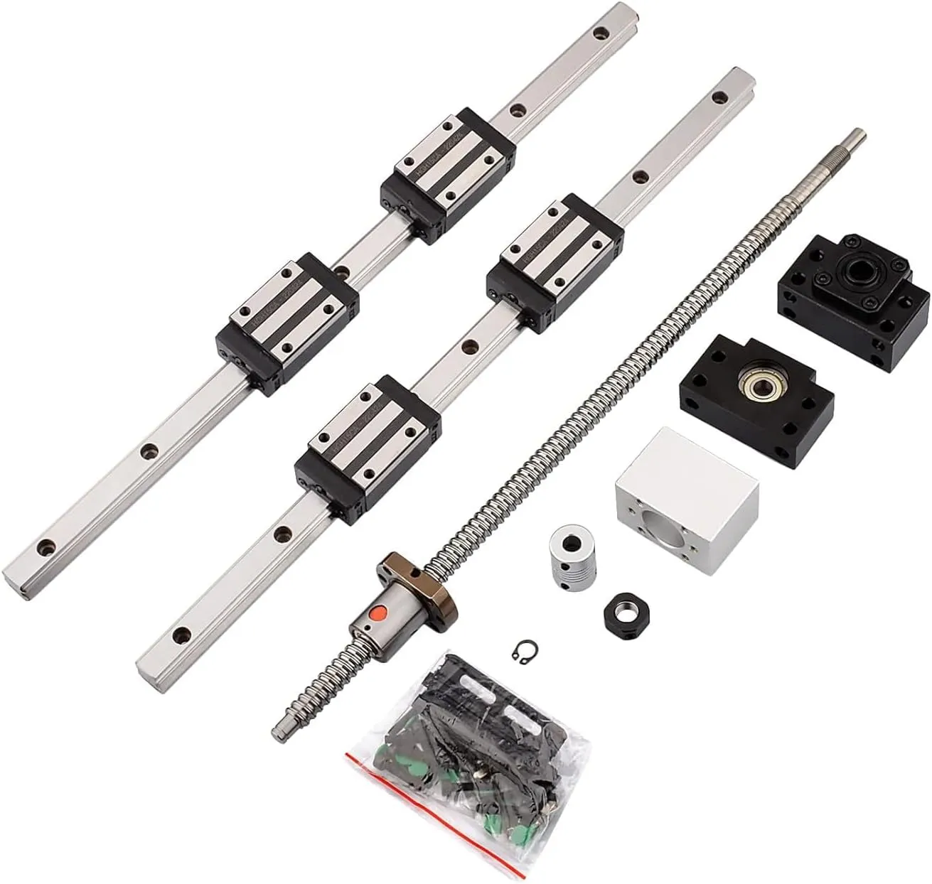 2Pcs 300MM HGR20 Linear Guide Rail with 4 Bearing Block,1Pcs 300MM SFU1204 Ball Screw with Metal Deflector Ball Screw Nut