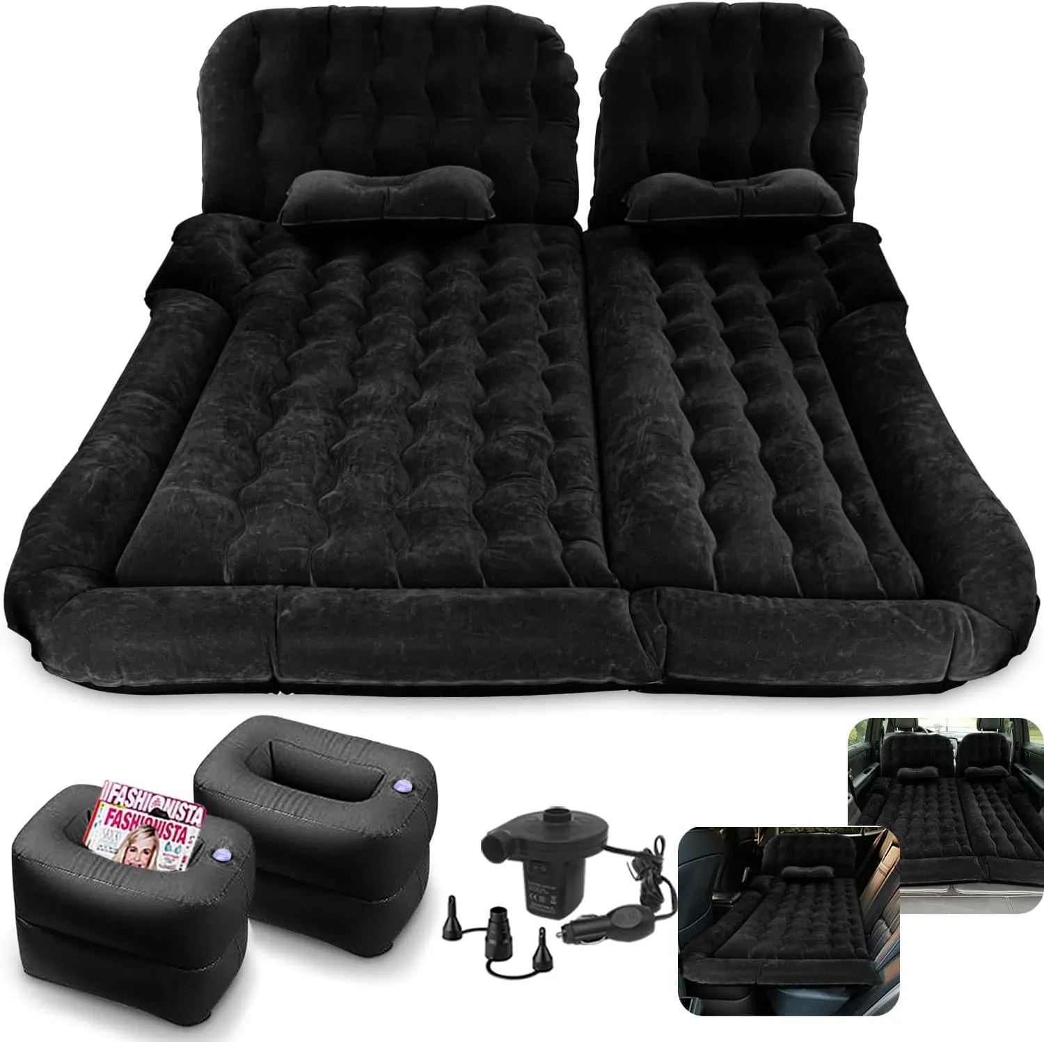 3 in 1 SUV Air Matterss | Car Mattress with Electric Air Pump-2 Support Fillers & 2 Pillows Fits SUV|MPV|Minivan for Road Trip Camping Black