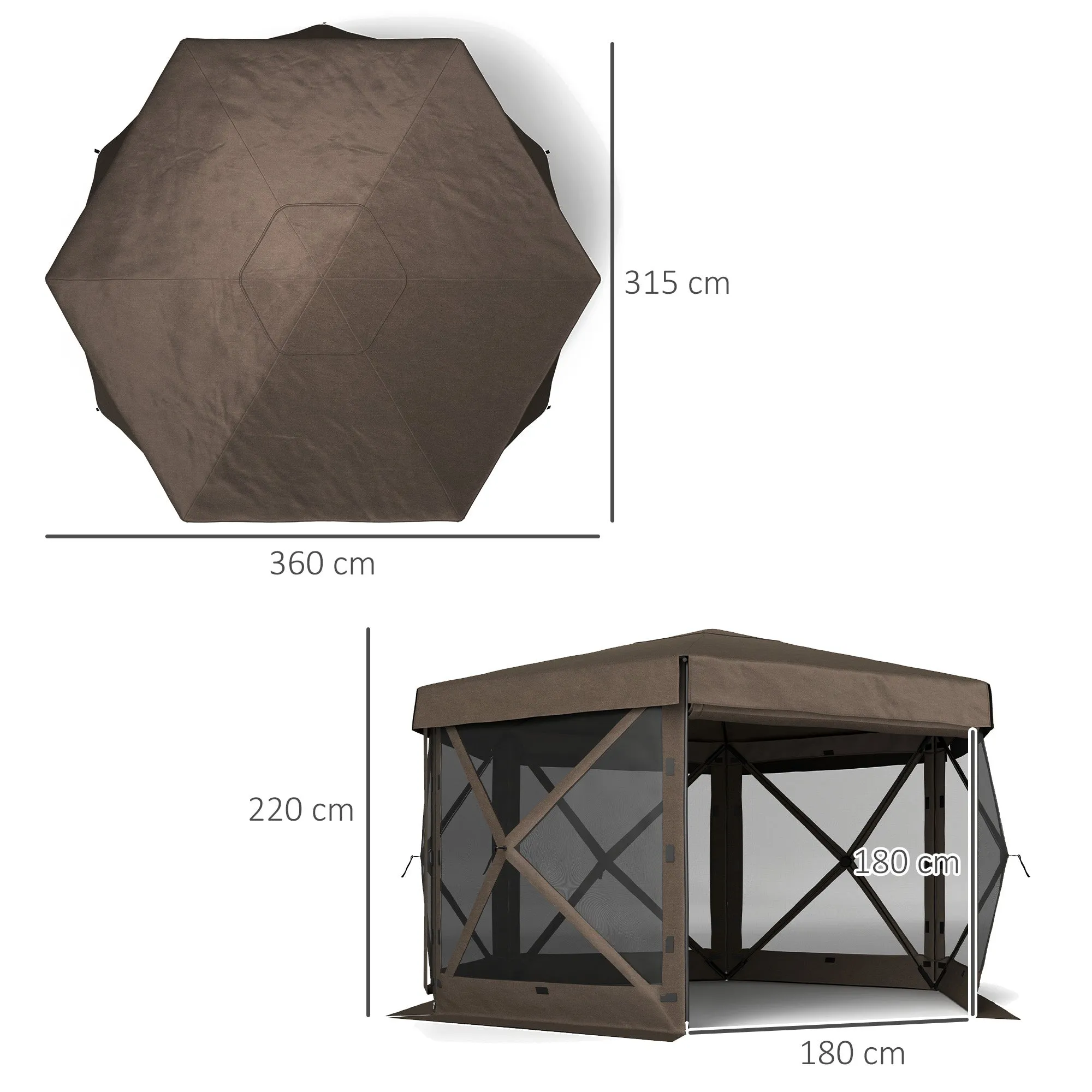 3 x 3(m) Hexagon Pop Up Gazebo with 5 Sides and Carry Bag, Waterproof, UV Resistant Party Tent Instant Event Shelter with Netting for Garden, Patio, Brown