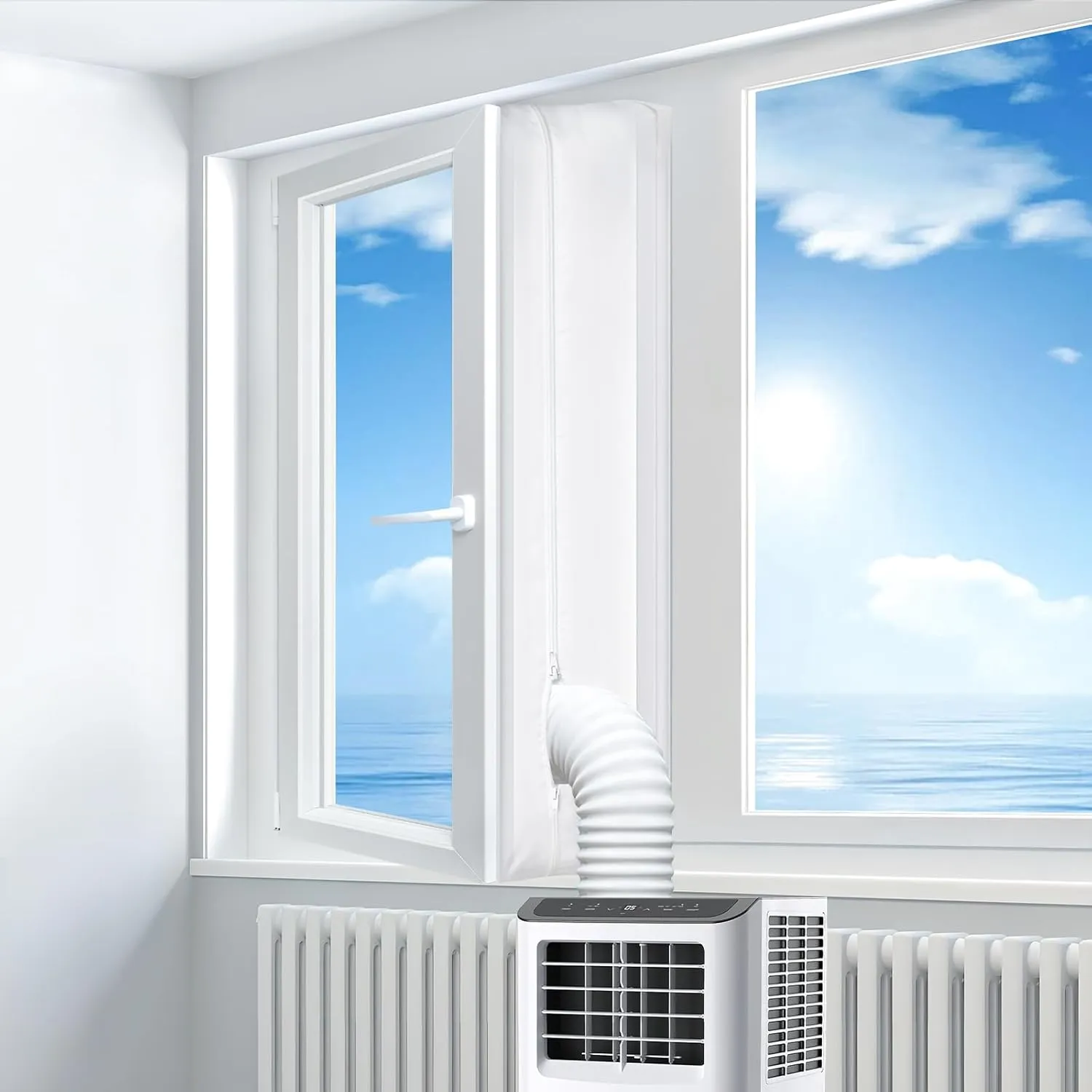 300CM Universal Window Seal for Portable Air Conditioner, 118'' Portable AC Window Seal with Zip and Adhesive Fastener Works with Tumble Dryer, Easy to Install, Waterproof Window seal