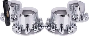 33mm Chrome Rear Axle Cover Complete Kit Thread On - 4 Rear and Full Pack of Installtation Tool Kit Included KWA-C01-R4 - Dome Style