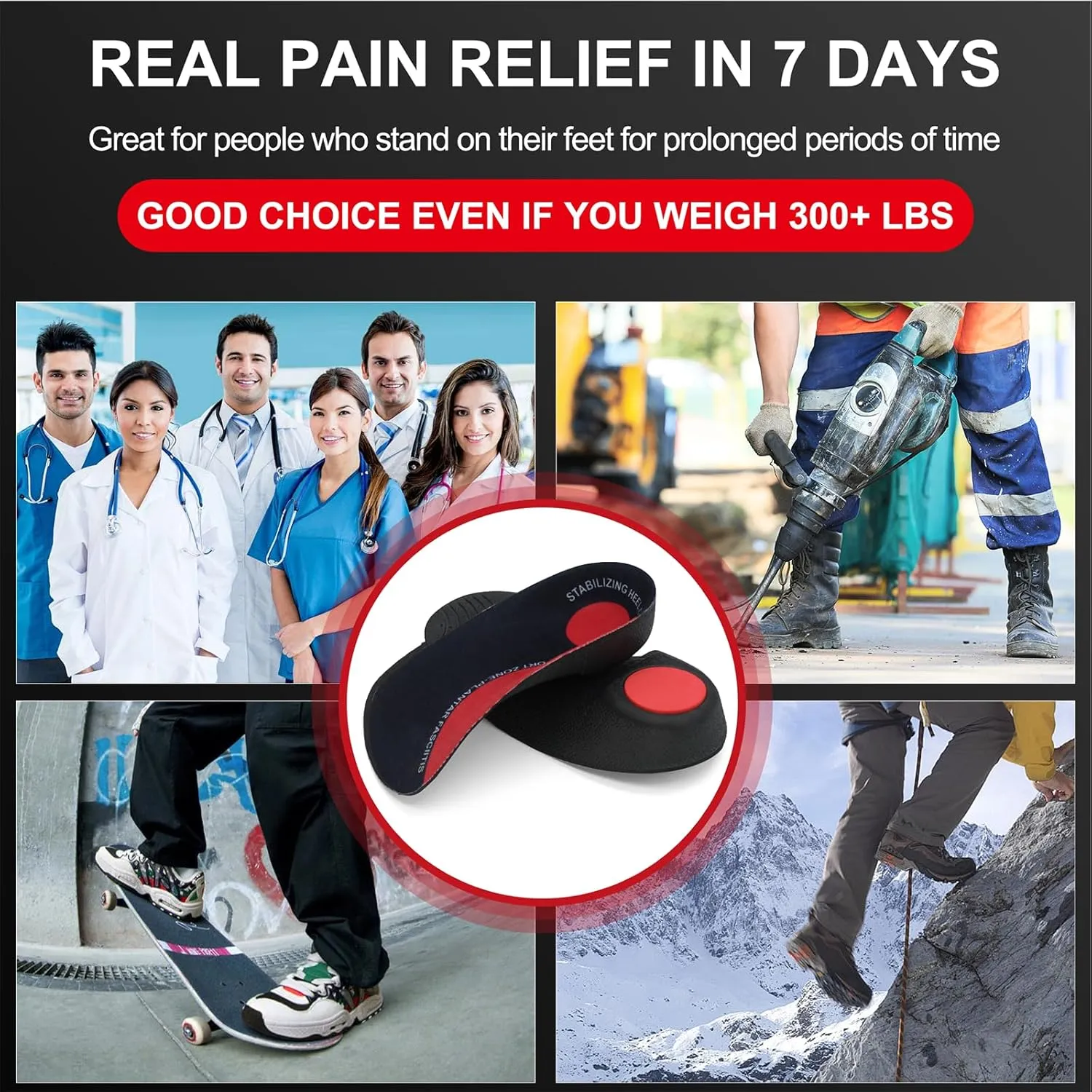 3/4 Length Orthotic Shoe Inserts for Heel & Foot Pain Relief, High Arch SupportOrthopedic Insoles,Plantar Fasciitis Arch Support Insoles for Women & Men (Red, L (Men 9-11, Women 10-12))