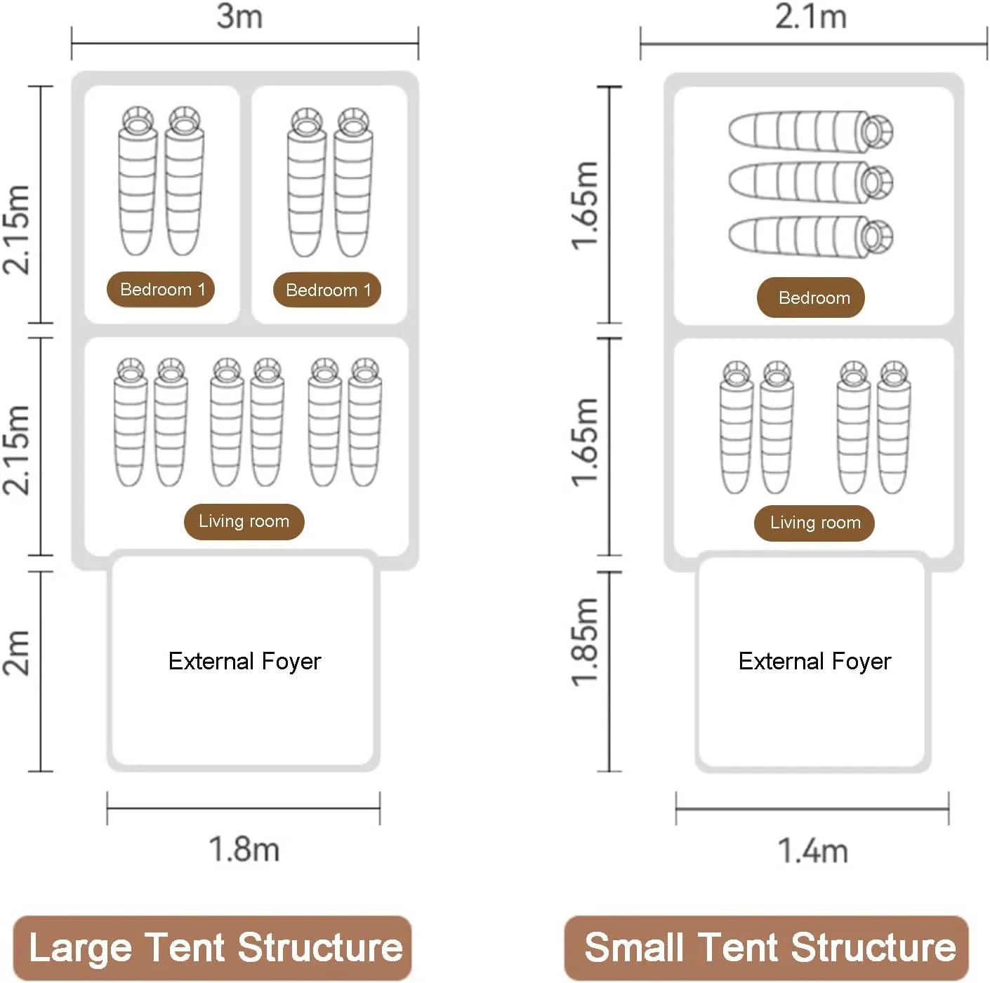 3/4/5/6m Camping Bell Tent 4-Season Family Tent Outdoor Hiking Hunting Yurt Tent with Zipped Groundsheet and Chimney