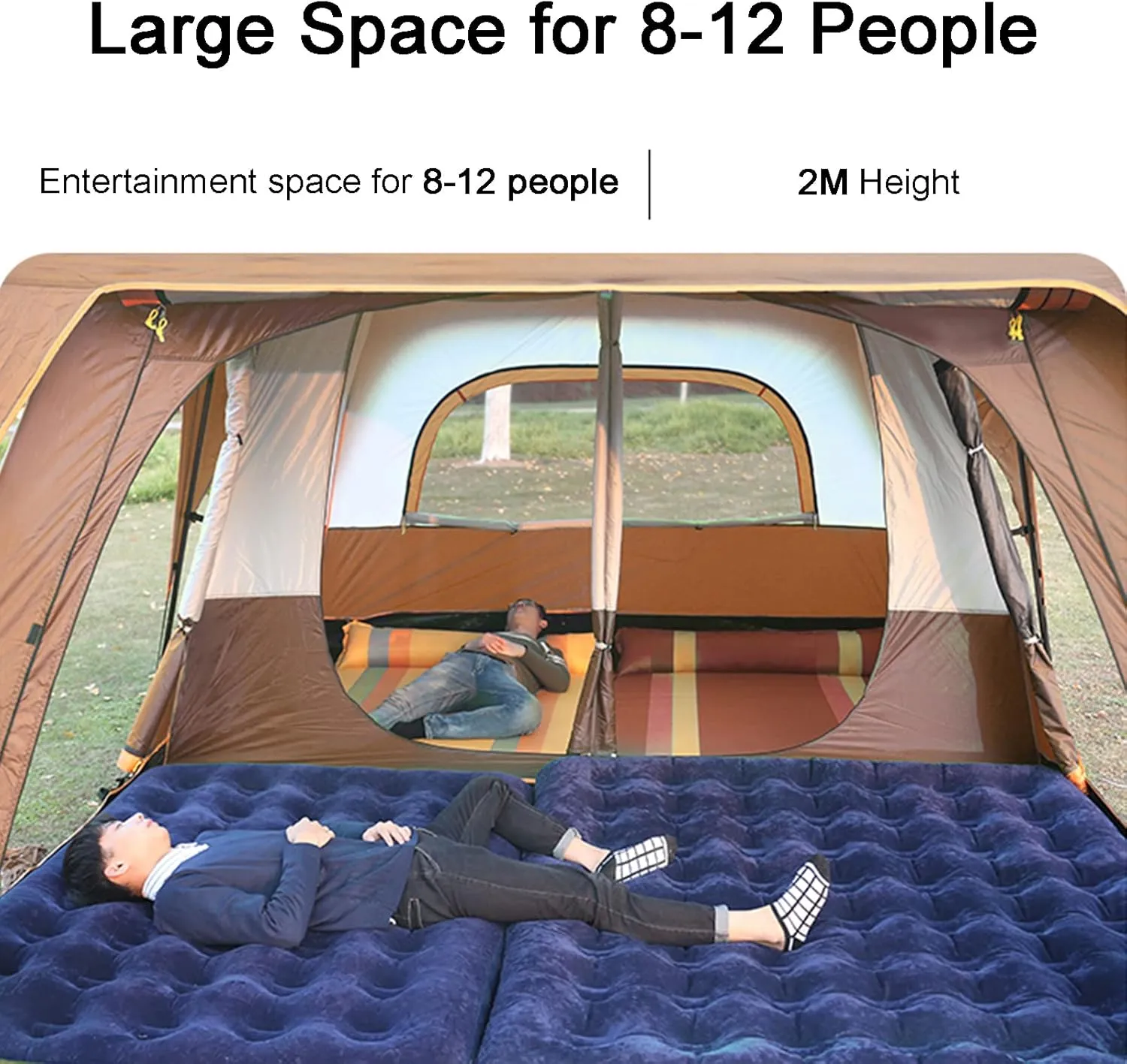 3/4/5/6m Camping Bell Tent 4-Season Family Tent Outdoor Hiking Hunting Yurt Tent with Zipped Groundsheet and Chimney