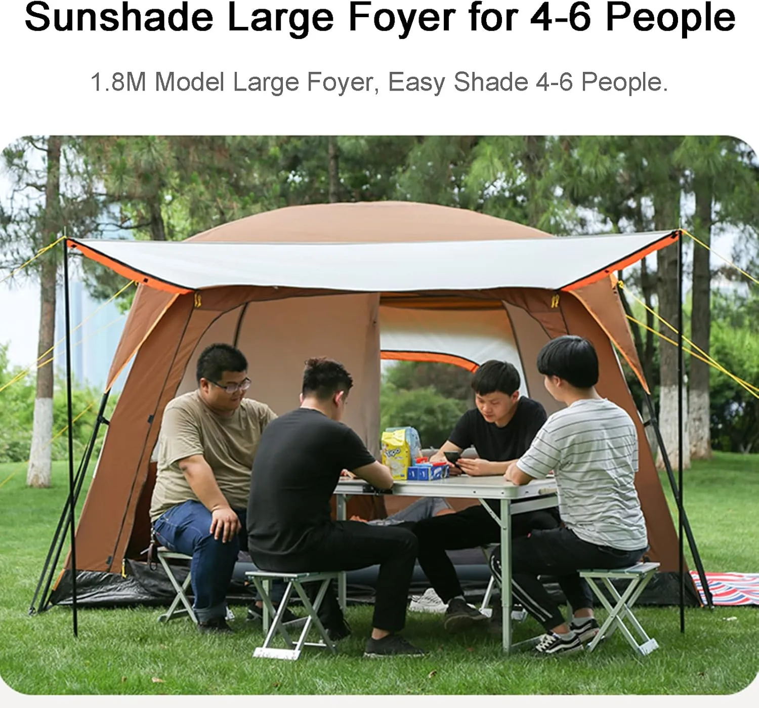 3/4/5/6m Camping Bell Tent 4-Season Family Tent Outdoor Hiking Hunting Yurt Tent with Zipped Groundsheet and Chimney