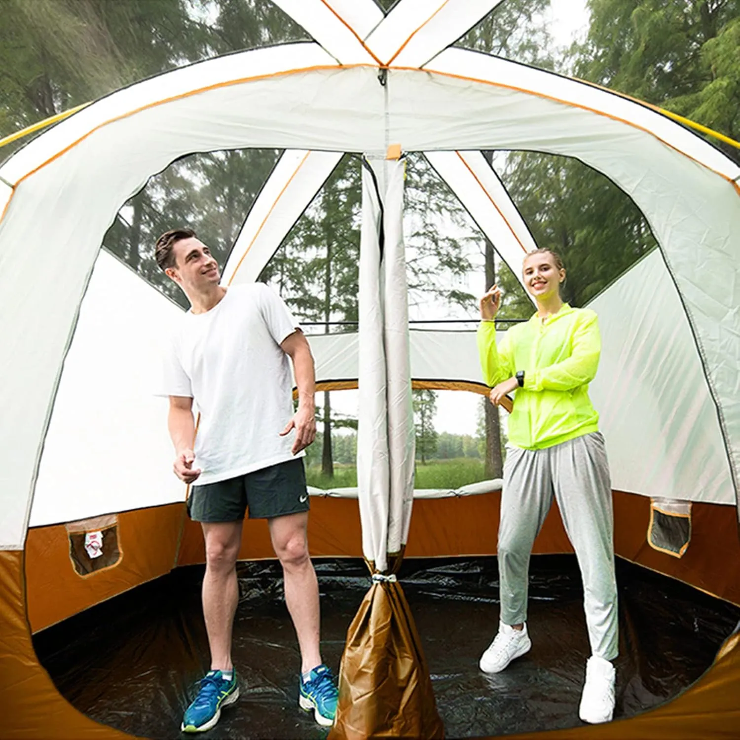 3/4/5/6m Camping Bell Tent 4-Season Family Tent Outdoor Hiking Hunting Yurt Tent with Zipped Groundsheet and Chimney