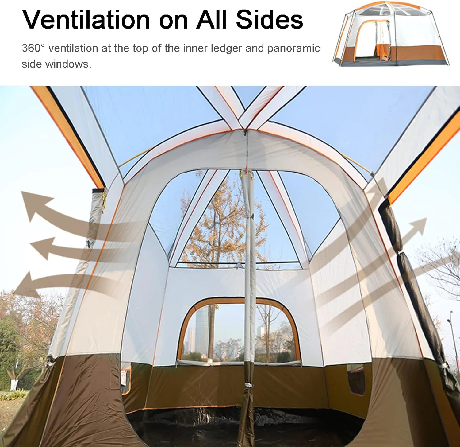 3/4/5/6m Camping Bell Tent 4-Season Family Tent Outdoor Hiking Hunting Yurt Tent with Zipped Groundsheet and Chimney